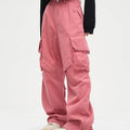 OEM Men's Cotton Twill Cargo Jogger Pants Wide Leg with Multi-Pockets Embroidered Casual Style Mid Waist Elastic Closure