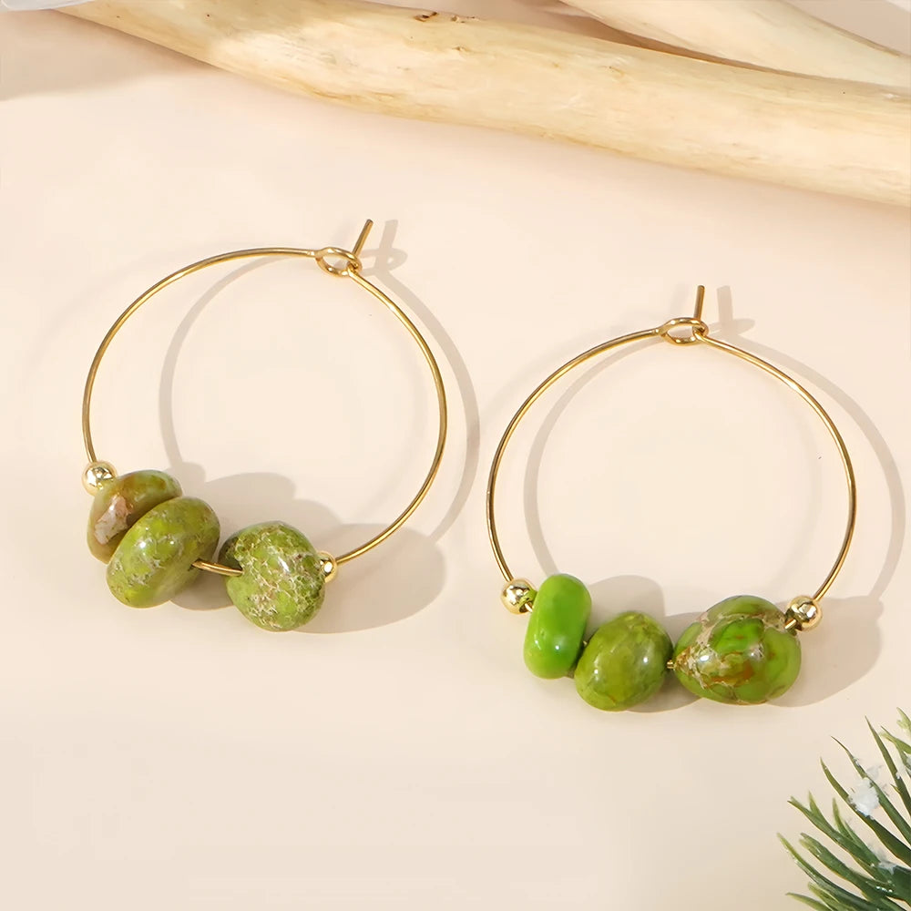 Go2boho Handmade Stainless Steel Hoop Earrings Multicolor Natural Semi-Precious Stone Fashion Jewelry for Women Friendship Gift