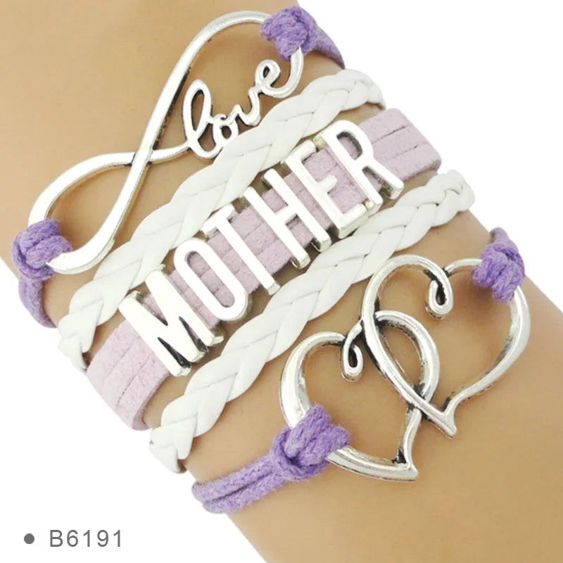 Factory Custom Made Infinity Love Baby Shower Mom Mother Father Dad Papa Daughter Son Children Kids Family Leather Bracelets