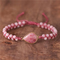 Rhodonite Teardrop Charm Braided Pink Opal Beads Bracelets Bohemian Gemstone Cord Macrame Bracelet Women Jewelry Dropshipping