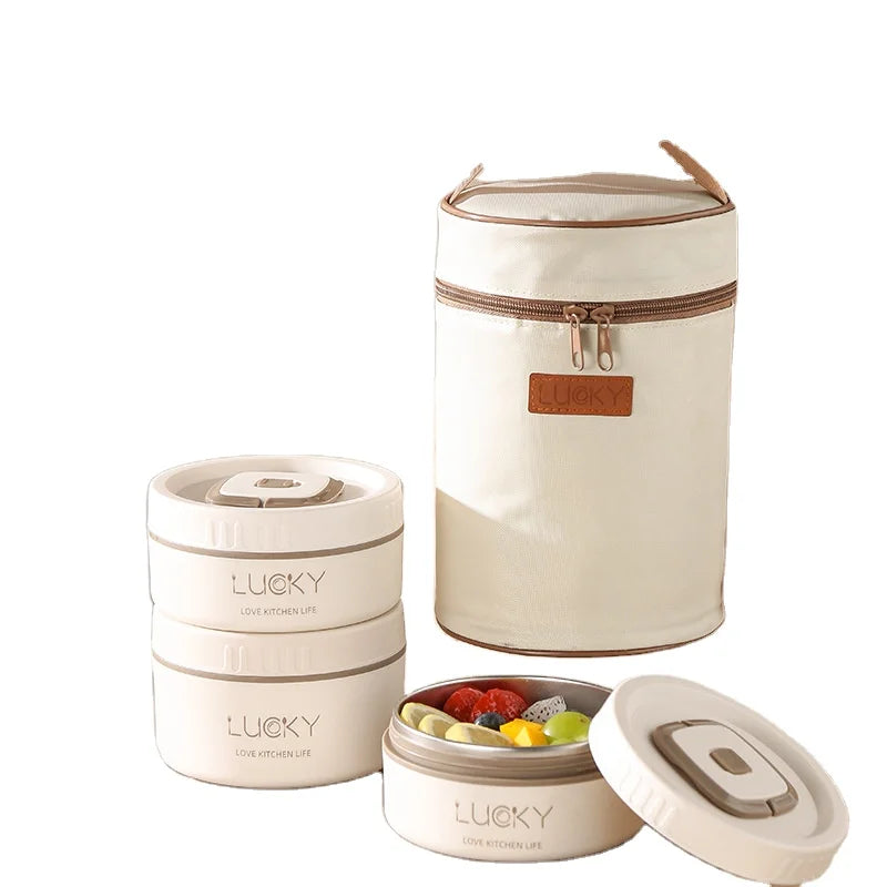 Portable Stackable Microwavable Insulated Food Container Set Multi-layer Lunch Box Set Bento Box with Cutlery and Bag