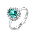 Luxury 925 Sterling Silver Water Drop Shape Emerald Fashion Zircon Diamond Ring For Women