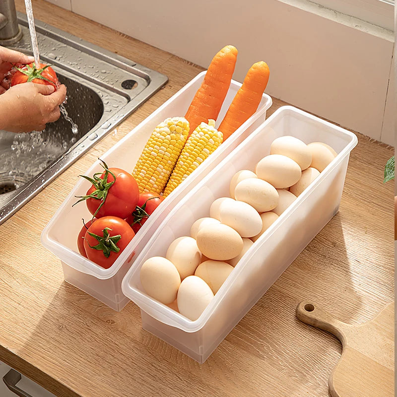 Transparent PP Plastic Fridge Organizer Stackable Egg Storage Box with Wheels for Kitchen Refrigerator Bin Storage for Food