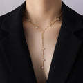 Fashion Y-shaped Tassel Long Letter Necklace Clavicle Chain Titanium Steel Plated 18k Real Gold Jewelry for Lady