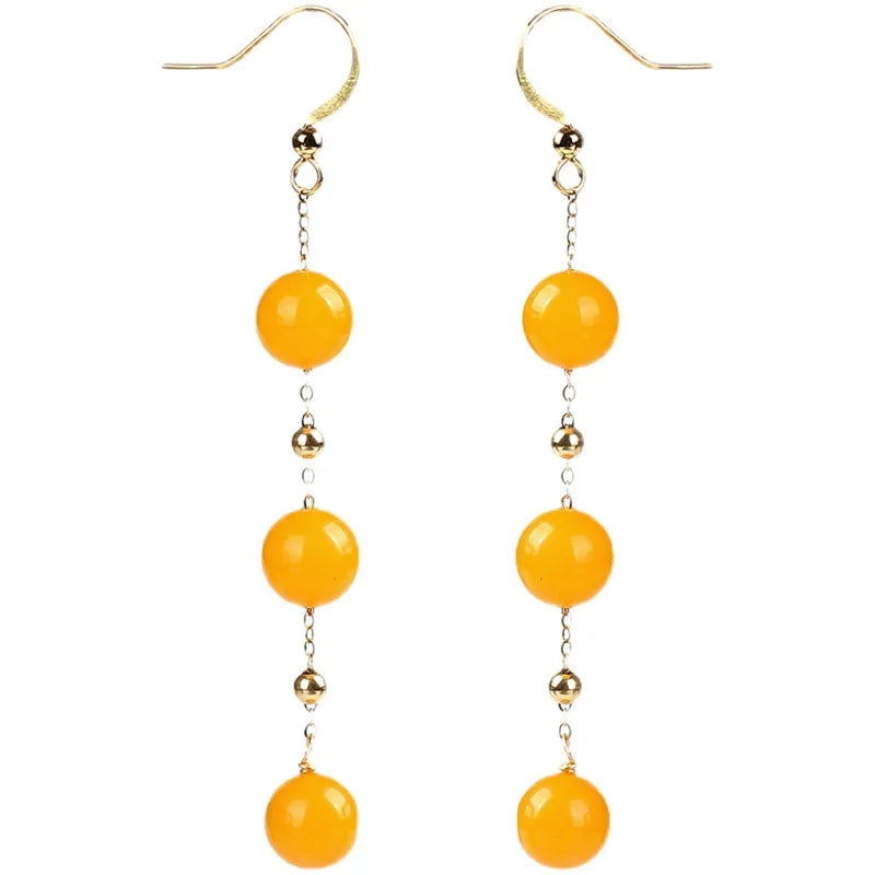 Yellow Agate Earrings Stainless Material Natural Stone for Women and Girls ES015
