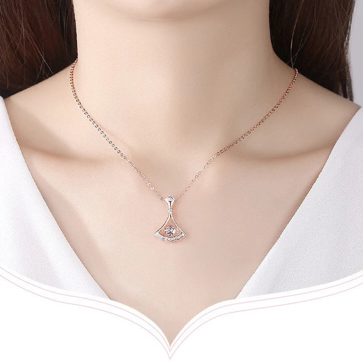 Vekeklee European American Fashion Niche Design 925 Sterling Silver Platinum Plated Skirt Necklace Girls Net Red Pendant Wedding