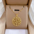SC Hot Selling Stainless Steel Big Round Pendant Necklace Women All-match Gold Plated Full Diamond Tree of Life Necklace