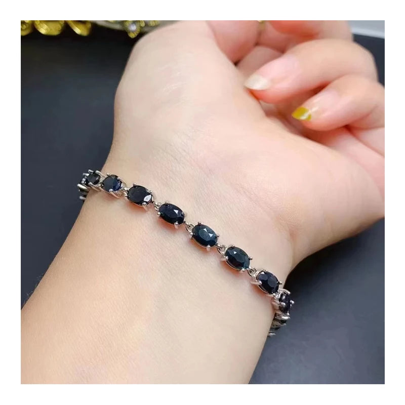 2023 Hot Selling Adjustable Sterling Silver Bracelet for Women Natural Sapphire & Gold/Rhodium Plating Friend Couple Jewelry