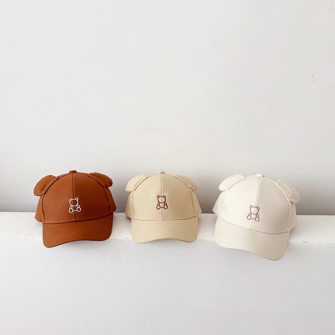 Custom Kids Baseball Cap Cute Cotton Curved Brim Toddler Bear Cap Street Style Fabric Feature