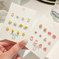 New S925 Candy-colored Silver Needle Ceramic Earrings Set Summer Small Cute Girls Flower Fruit Stud Earrings Set for Women