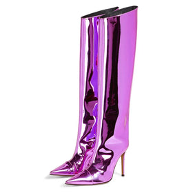 Long Boot Winter Shoes 2025 Metallic Women High Heel Knee High Boots