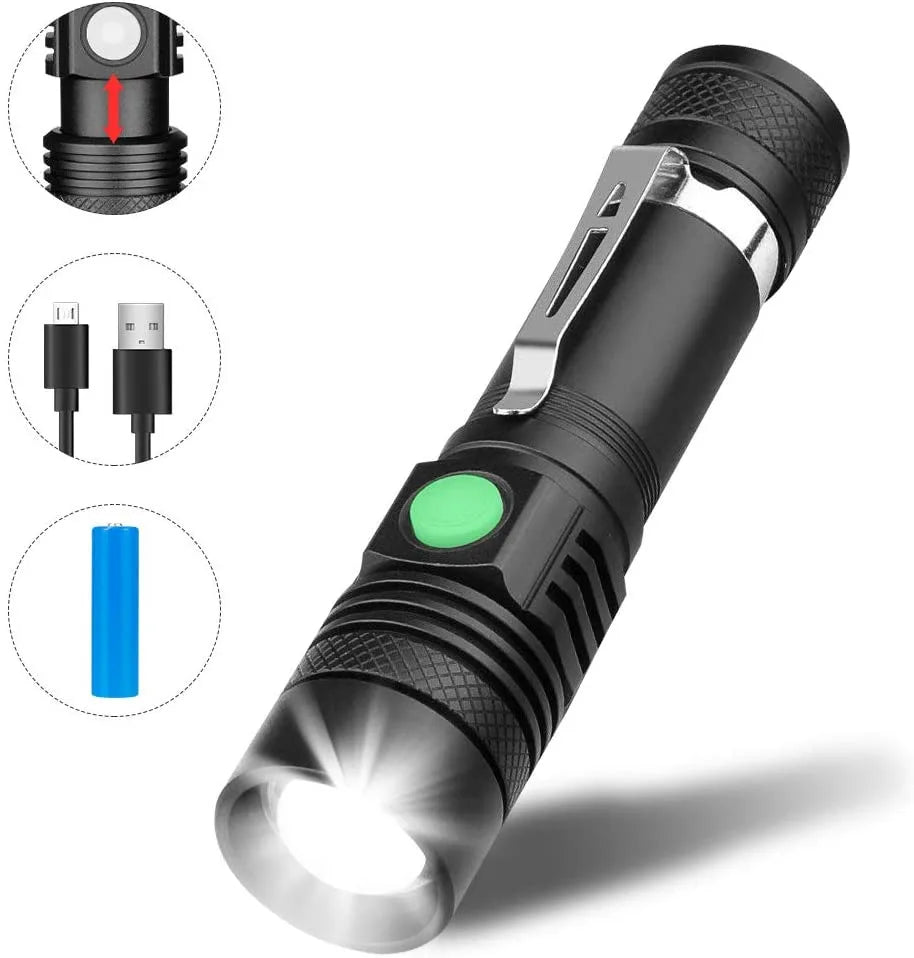 HOT SELL 5 Modes Waterproof USB Charge Zoom Handheld Customized Mini LED Torch Light With Clip