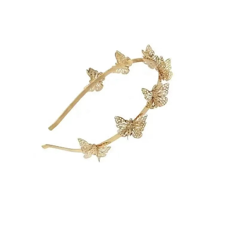 Women Thin Gold Metal Alloy Headband Jewelry Wedding Headdress Hollow Butterfly Headband Hair Hoop
