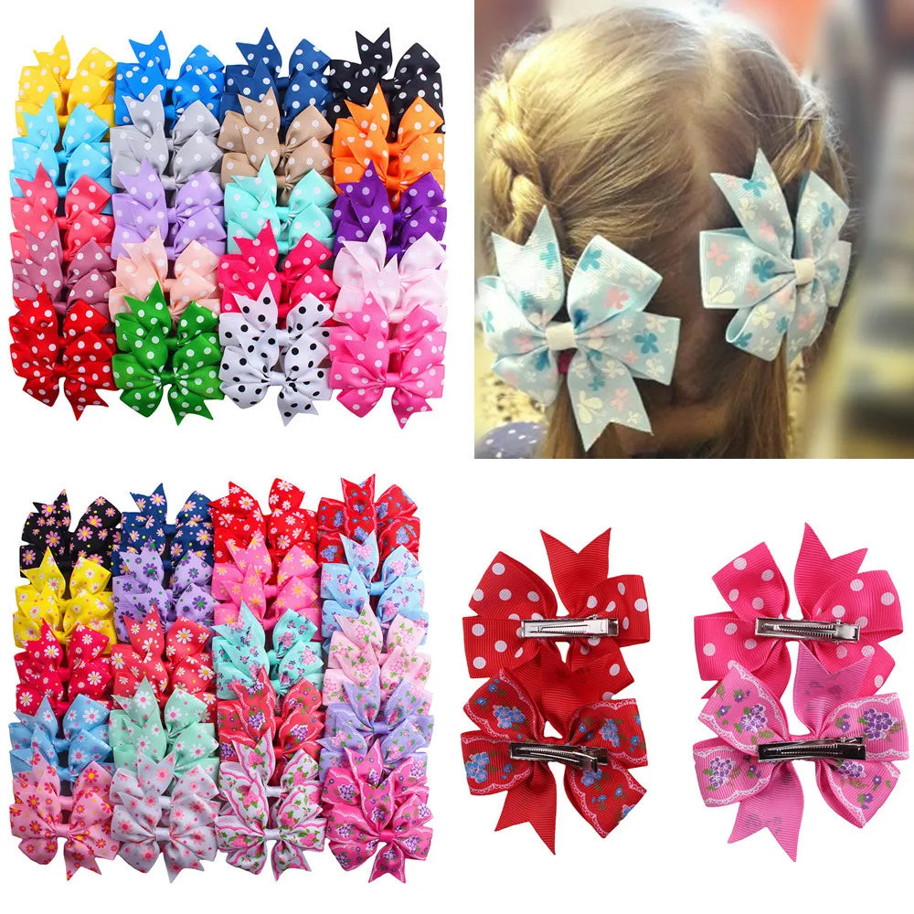 Kids Bows Hair Accessories 40Pcs Comfort Soft Fashionable Fabric Hair Bows Alligator Clips Ribbon Barrettes European-American