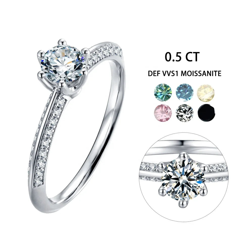 M13B Abiding Custom Colored 5MM 0.5ct Solitaire Moissanite Diamond 925 Sterling Silver Women Jewelry Ring Wholesale Price