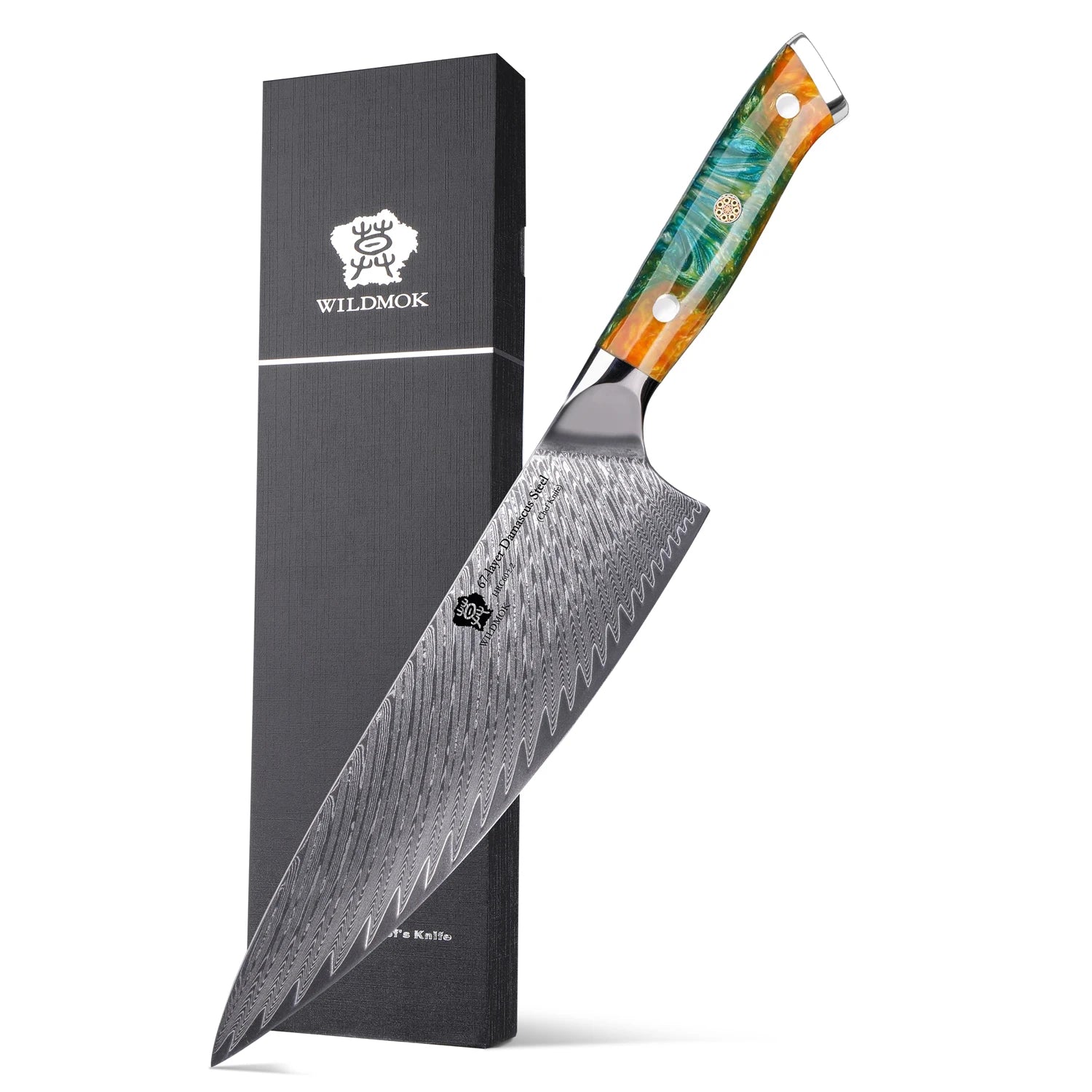 WILDMOK Chef Knife 8 Inch Damascus Japanese Chef Knife Black Resin Handle Kitchen Knives