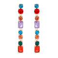 Boho Long Gemstone Square Stud Earrings Sparkle Rhinestone Crystal Tassel Dangle Geometric Earrings