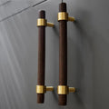 American Style Furniture Wooden Handles Natural Wood+Brass T Bar Door Drawer Pulls Minimalist Kitchen Cabinet Knobs for Bedroom