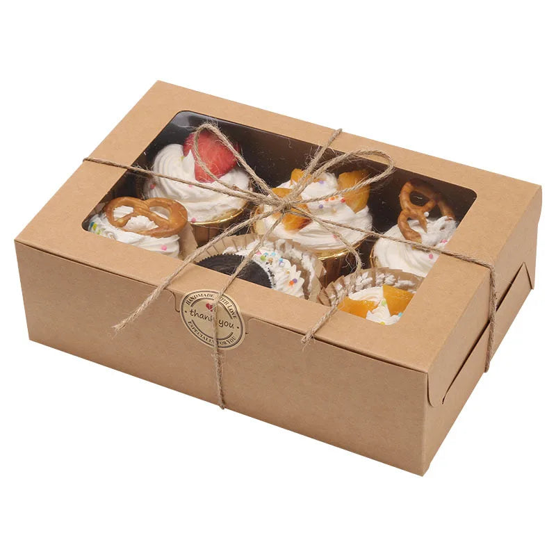 Wholesale Bakery Boxes Brown Food Grade Kraft Muffins Box Take Away 2/4/6 Holes Cavity Cupcake Boxes with Inserts and Window