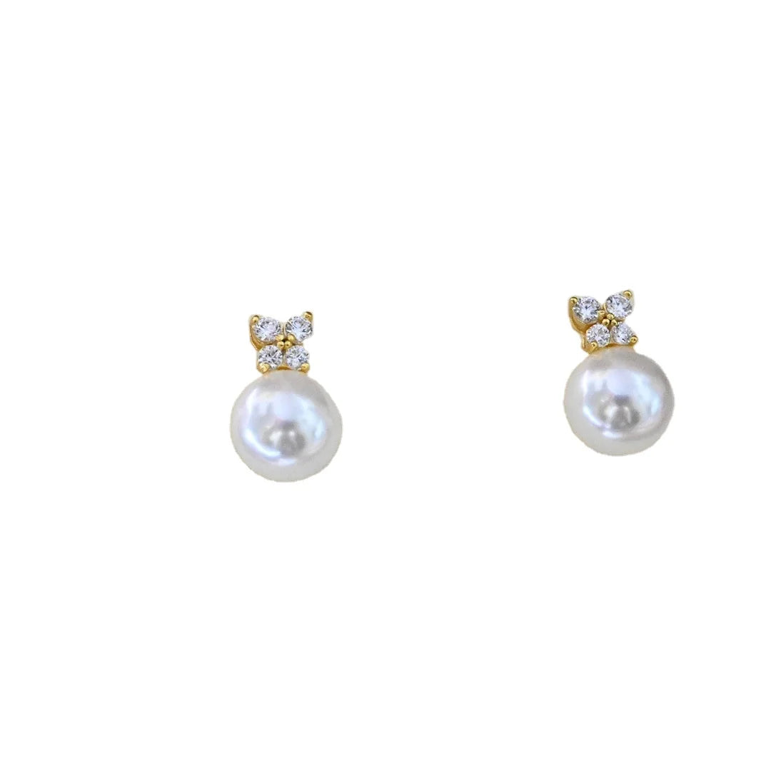 E2254 8-9mm DIY Natural Freshwater Pearl Charm Earrings Mounting Accessory 925 Sterling Silver Gold Plated  Jewelry for Women