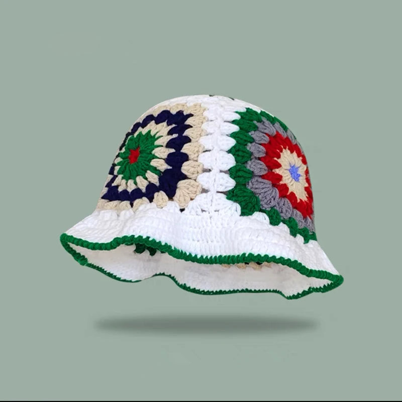 Wholesale Handmade New Bohemian Crocheted Hat Fashion Flower Knitted Fisherman Hat Breathable Woolen Women Crochet Bucket Hats