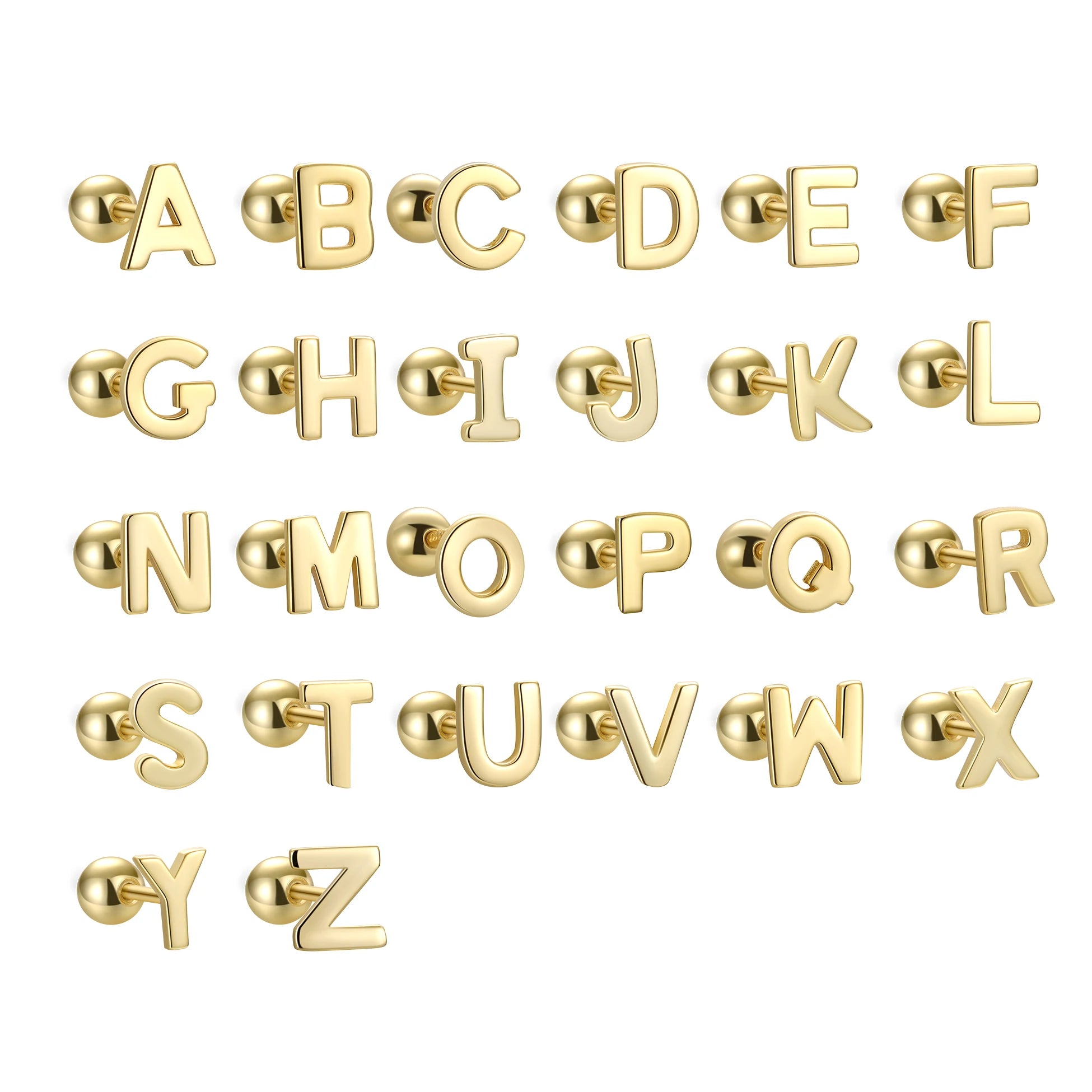 Wholesale Initial 925 Sterling Silver Stud Earrings Alphabet Letter Screw Back Earrings With Twist Pin for Women