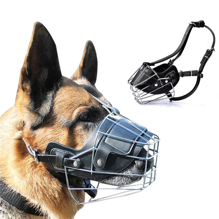 Adjustable Wire Basket Dog Muzzle for German Shepherd Metal Iron Pet Mouth Mask with Leather Strap for Large Dogs
