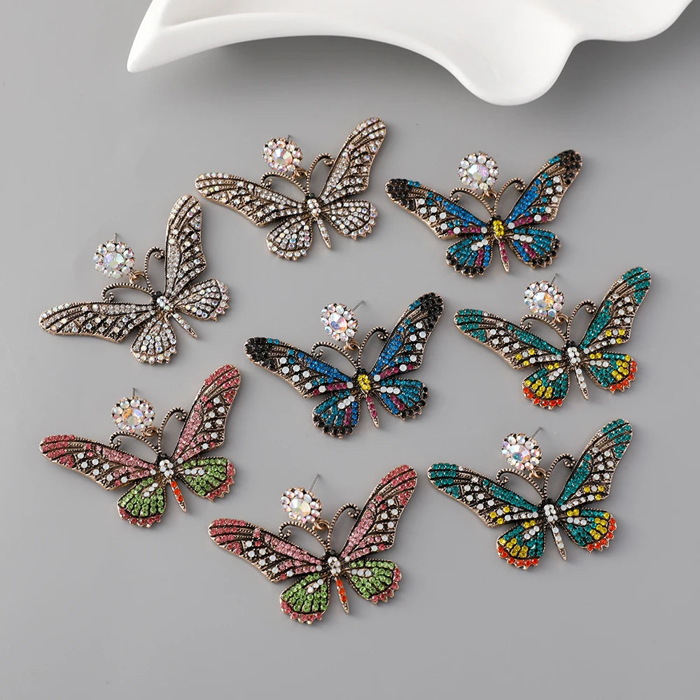 Fashion Insect Butterfly Sapphire Designer Earrings Blue Rhinestone Butterfly Earrings Women 2023 Jewelry