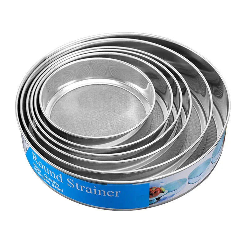 Stainless Steel Flour Sieve Set Fine Mesh Round Baking Strainer Powder Sugar Sifter Commercial Kitchen Tool