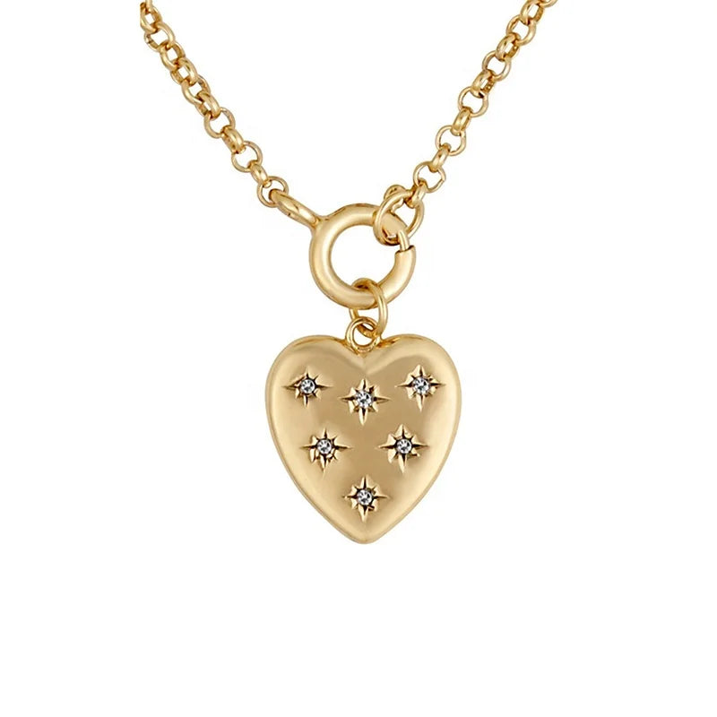 Women Daily 18k Gold Plated starburst Jewelry 925 Sterling Silver Diamond Heart Charm Necklace
