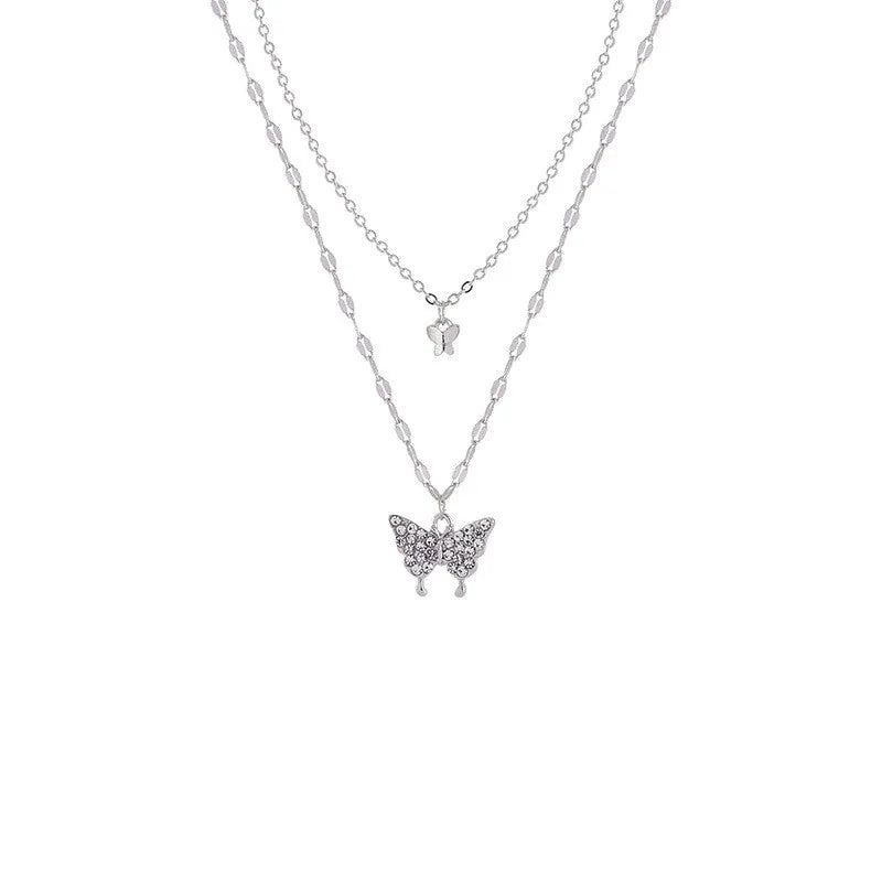 Stainless Steel Fashion Simple Design Trendy Double Butterfly Pendant Necklaces for Women Jewelry Gifts