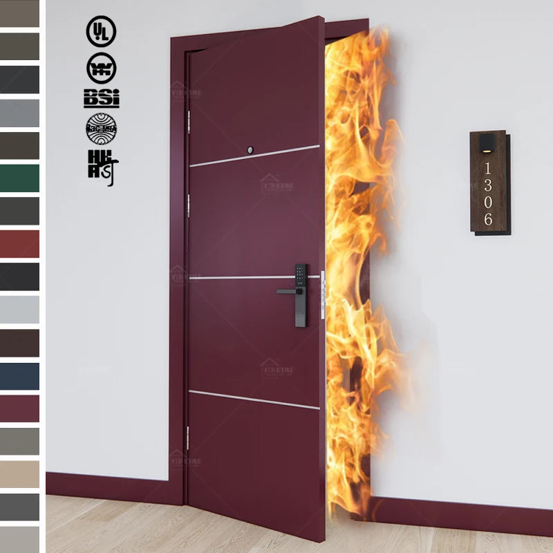 China Top Manufacturer Custom BS EN ULC CAN Approved Woden Fire-rated Doors for Hotel Red Fireproofing Fire -proof Fire Doors