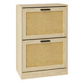 China Factory Direct Wholesale Wood Rattan Shoe Cabinet with Two Drawer Tipping Doors