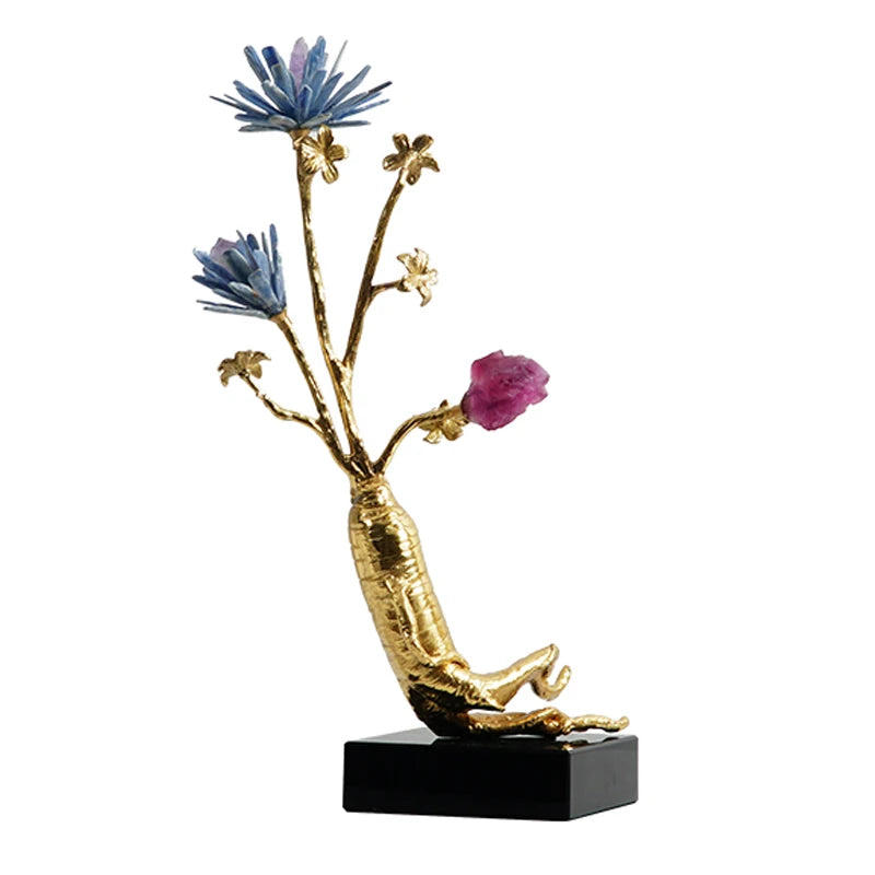 High Quality Home Natural Gold Crystal Cooper Crane Ornaments Nordic Table Bedroom Living Room Crane Bird Sculpture Decoration