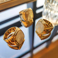 Wholesale Vintage Minimalist 18K Gold Stainless Steel Square Natural White Shell Ring YF2275