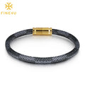 2024 New Couple Jewelry Cowhide Striped Stainless Steel Clasp Custom Logo Unisex Leather Bracelet
