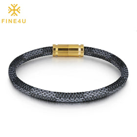 2024 New Couple Jewelry Cowhide Striped Stainless Steel Clasp Custom Logo Unisex Leather Bracelet