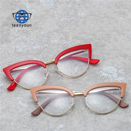 Teenyoun Eyewear Cheap Semi Metal Frame Eye Glasses Famous Brand Cat Blue Light Blocking Eyeglasses Frames for Women