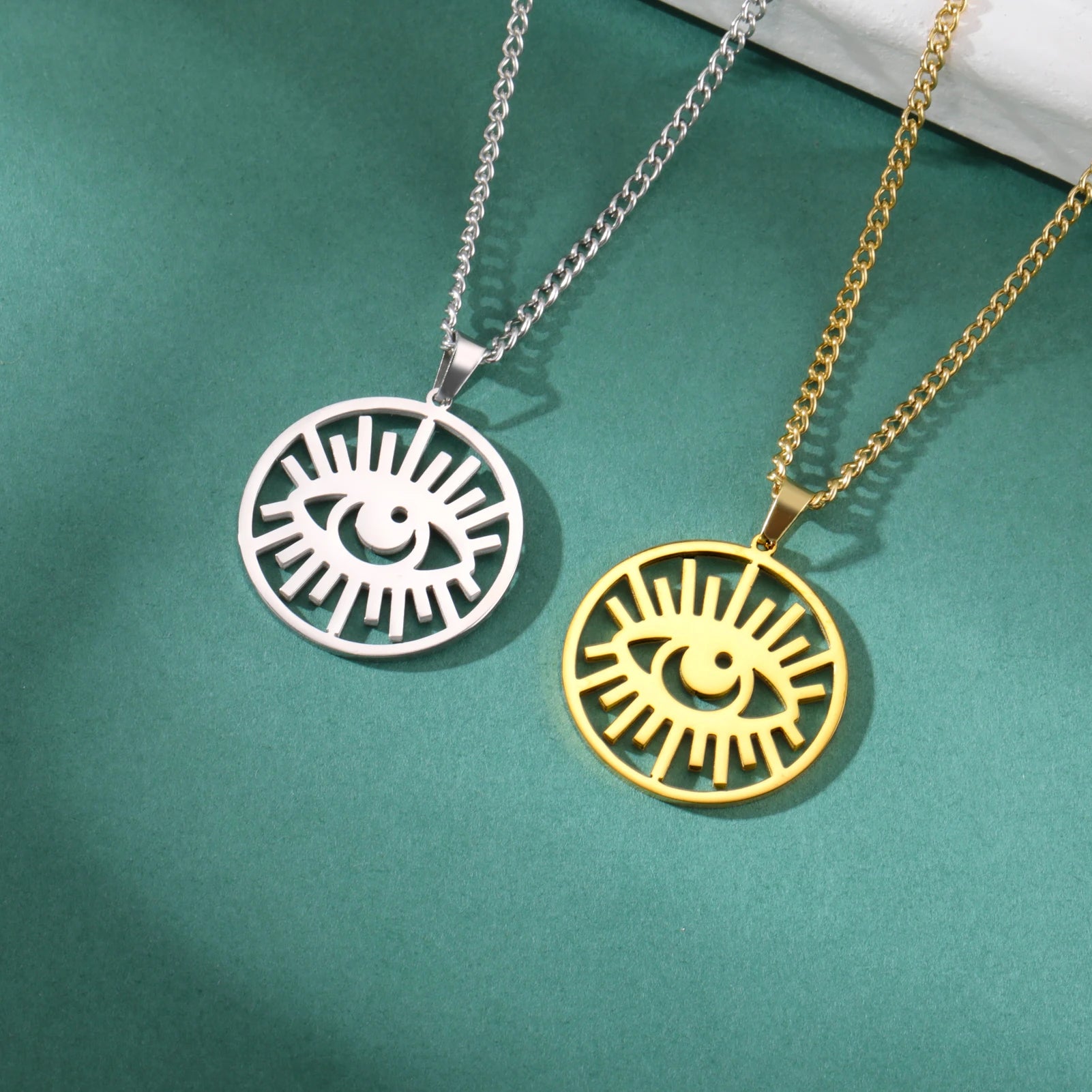 Myshape Eye of Providence with Crescent Moon Necklace Cosmic Eye Talisman Protection Amulet Stainless Steel Jewelry