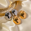 18K Gold Plated Stainless Steel High Polished Earrings Jewelry Eggshell Oval Shaped Stud Earrings for Women