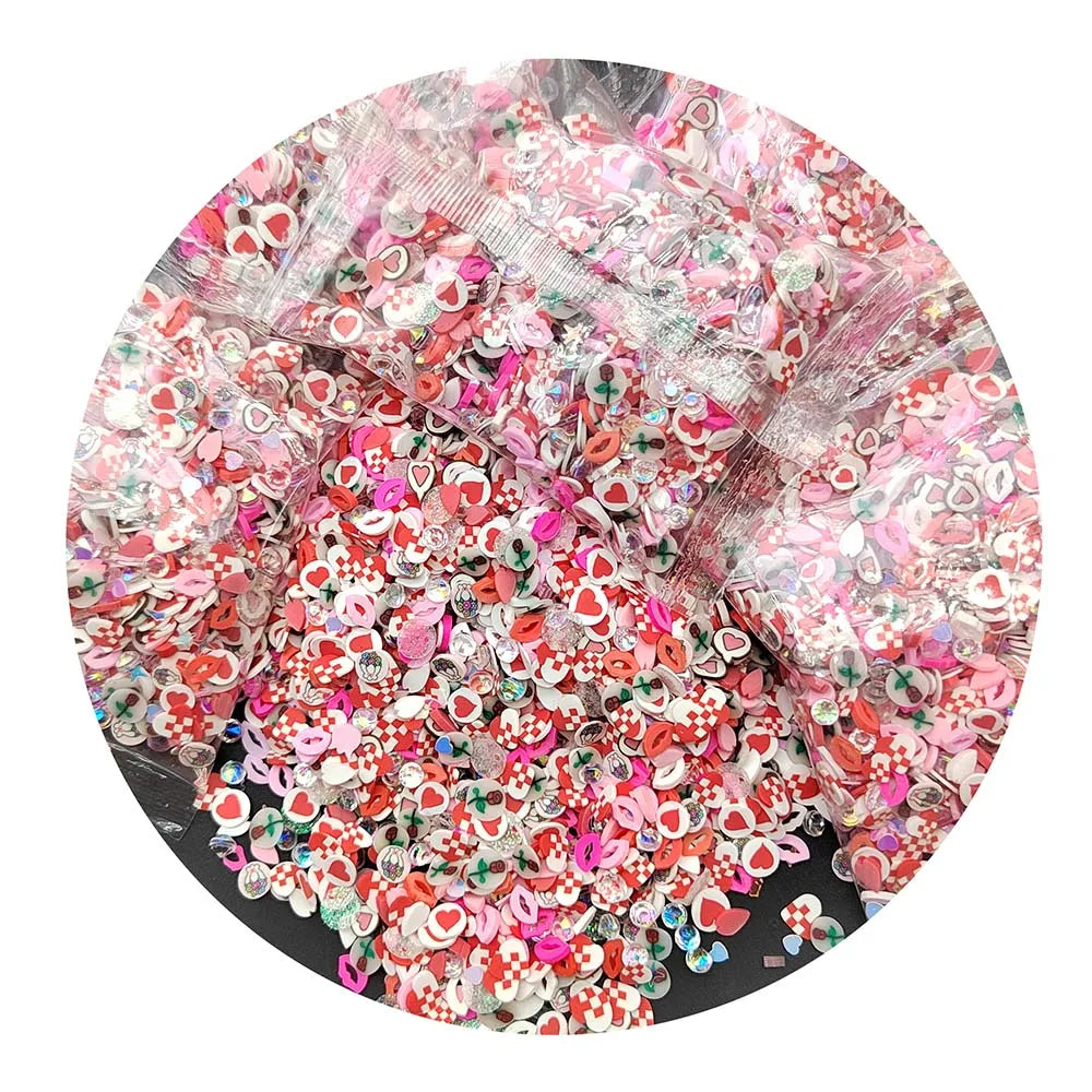 20g/Lot Valentine's Day Soft Clay Slices Lovely Heart Polymer Clay Sprinkles for DIY Crafts Slime Filling Nail Art Accessories