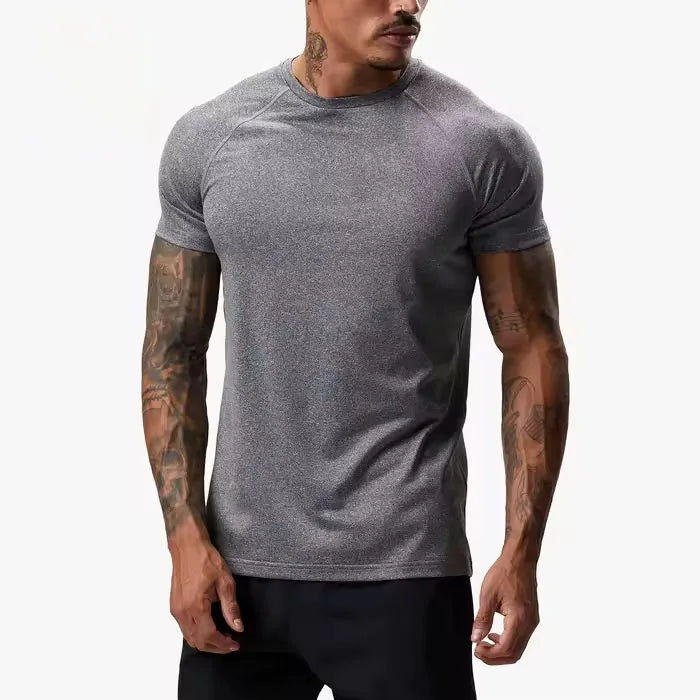 Custom Colors Men's Gym Fitness T-Shirt Polyester Spandex Material Lightweight Breathable Compression Slim Muscle Fit T Shirt