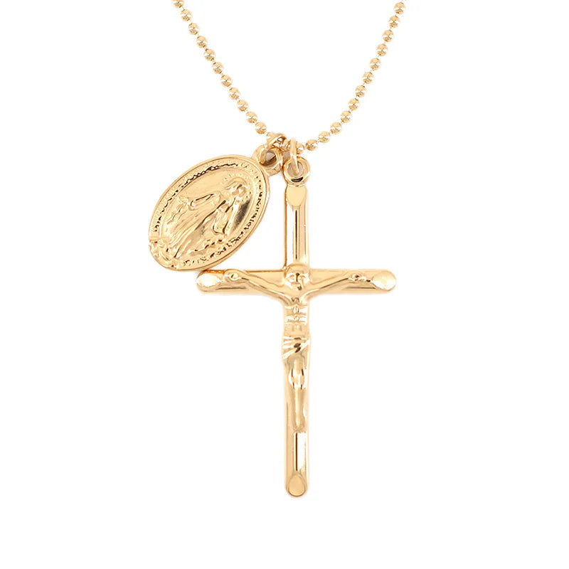 Classic Stainless Steel Virgin Mary Cross Wear-Resistant and Color-Stable for Engagement or Anniversary Occasions