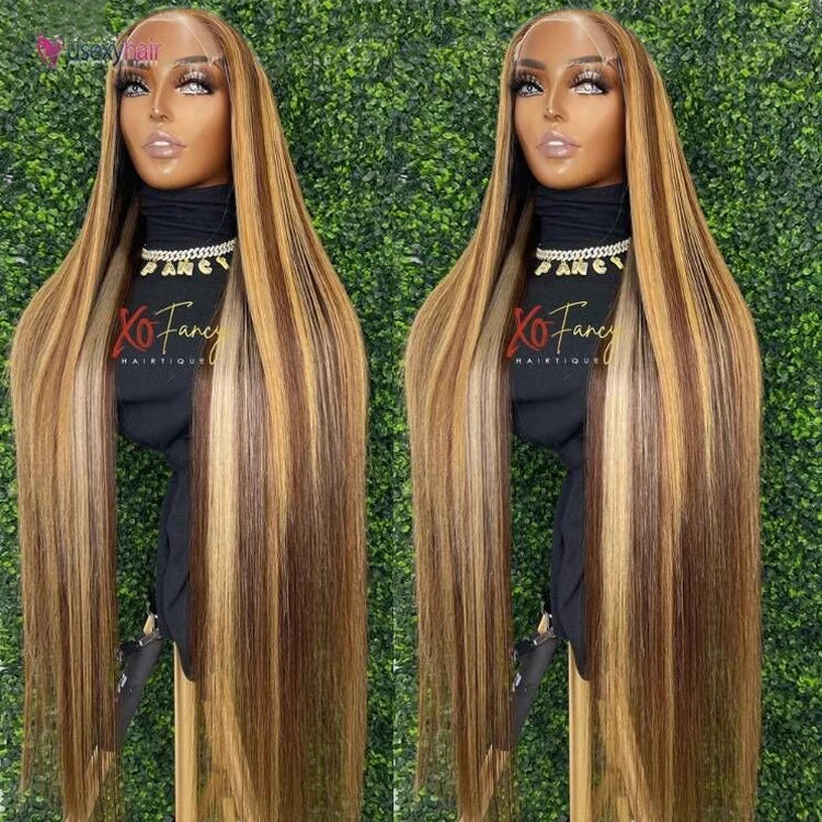 Cambodian Highlight Ombre Lace Front Human Hair Wigs P 4 27 Colored 13x4 Silk Bone Straight Lace Frontal Closure Wigs for Women
