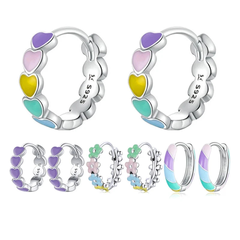 Fashion Designer Qings 925 Sterling Silver Jewelry  Gold Plated Rainbow Cubic Zirconia Women Cuff Huggie  Hoop Earrings