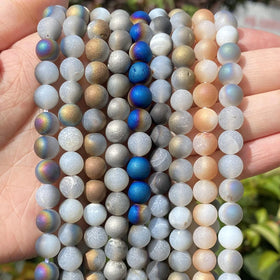 Natural Stone Beads Colorful Druzy Agates Round 6mm/8mm/10mm Spacer Loose Beads for Jewelry Making DIY Bracelet Accessories