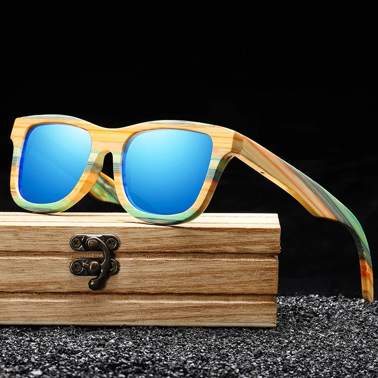 Square Gafas Handmade Custom Skateboard Wood Bamboo Engraved Sunglasses Designers Shades Colorful Bamboo Sun Glasses