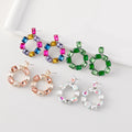 2023 New Arrived Crystal Hoop Earrings Jewelry Women Multi-colored Rhinestone Glass Geometric Stud Earrings