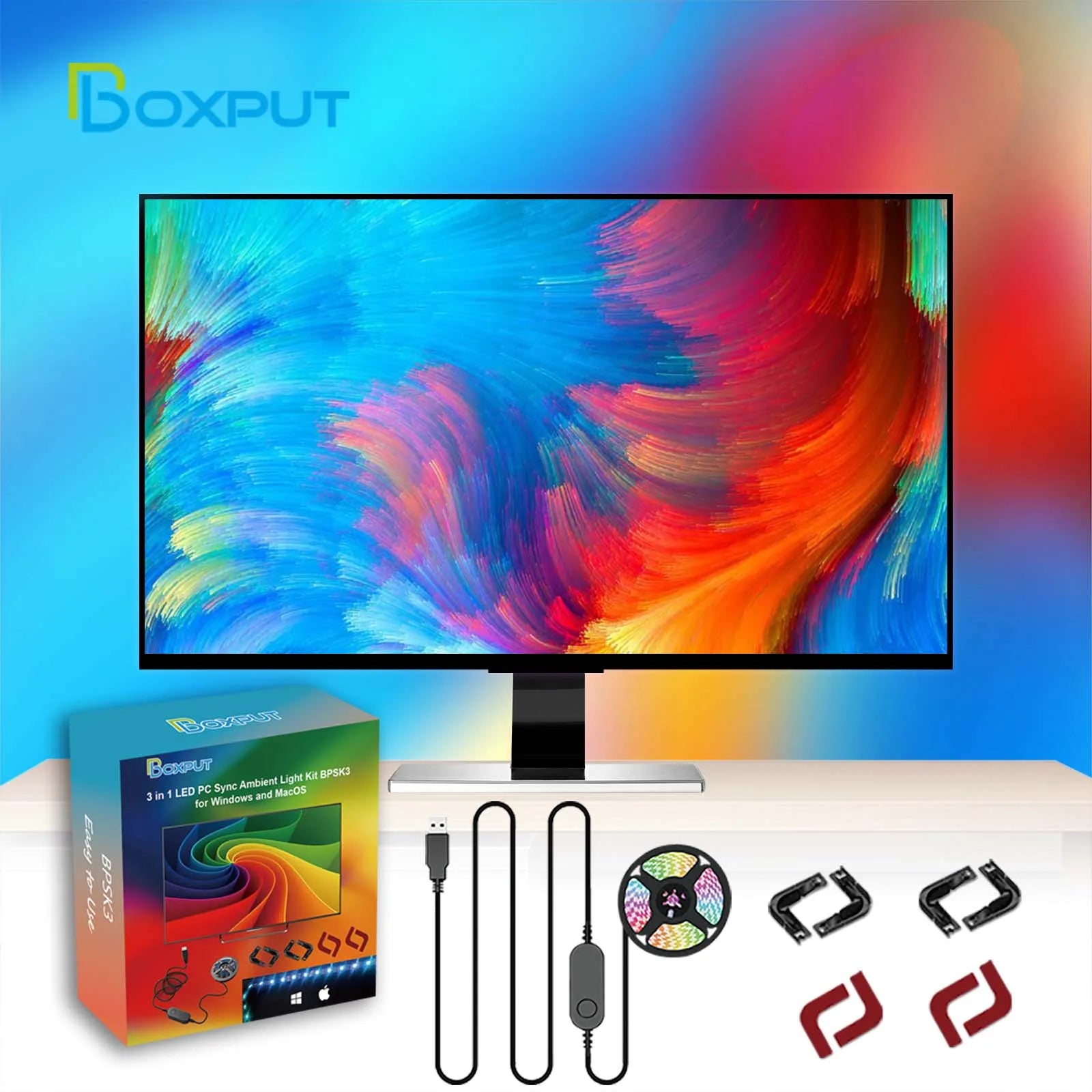 BPSK3 PC Backlight Ambient Led Strip Lights Smart APP Control Computer Monitor Screen Color Sync Strip Light Ambient Decor Lamp