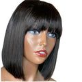 Human Hair Short Bob Wig Machine Made 150% Density Glueless Human Hair Straight Wigs with Bangs None Lace Front Wigs for Women